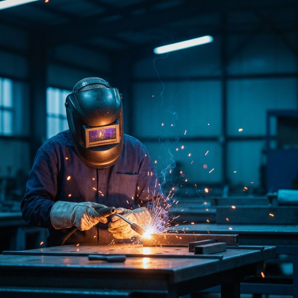 Professional welder at work with sparks flying